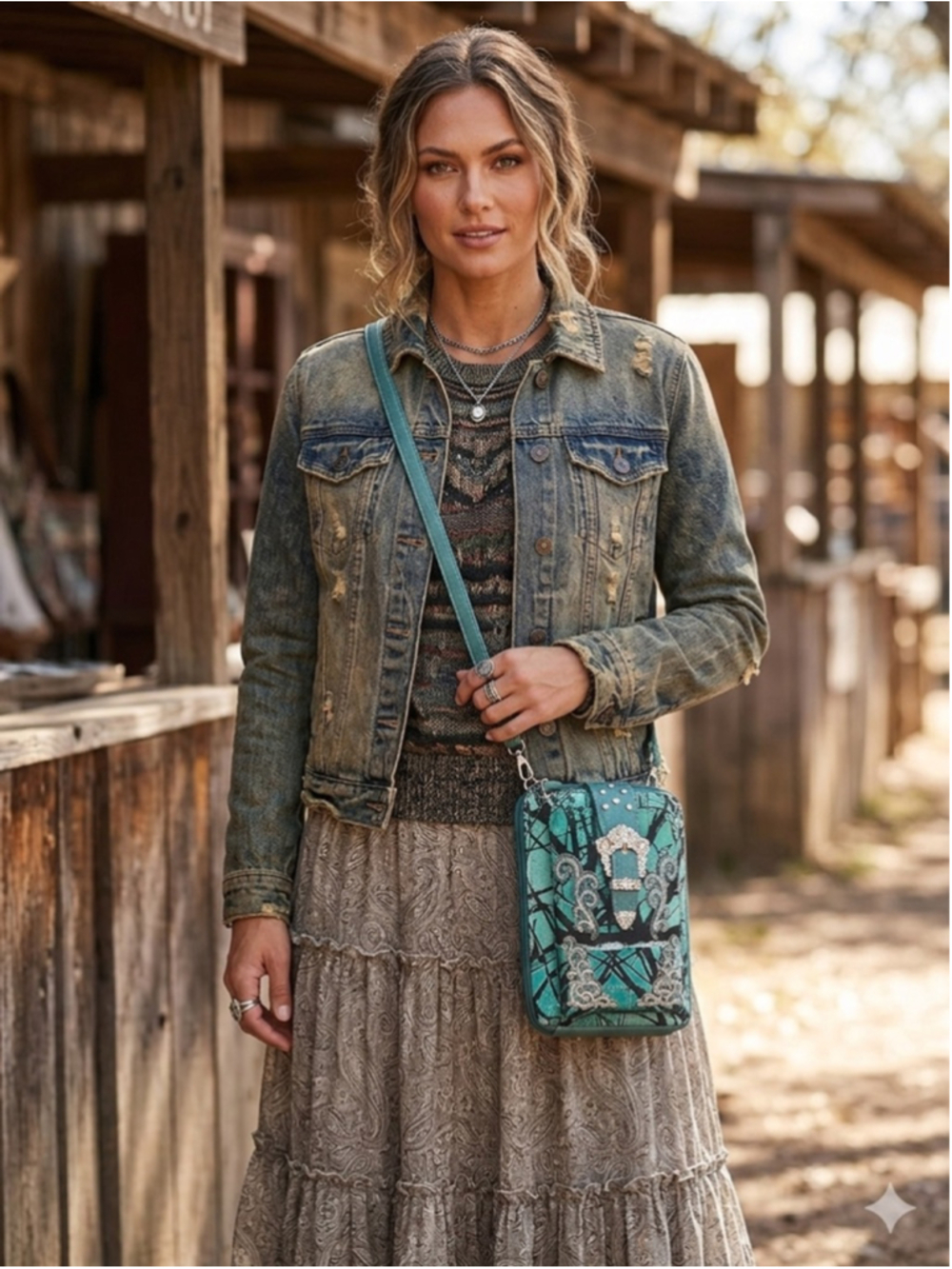 Crossbody and Phone Bag in Teal & Black w/Adjustable Strap